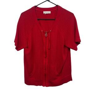 Retro Sporty Red Zip Front Sweater Cardigan Christopher & Banks Size M